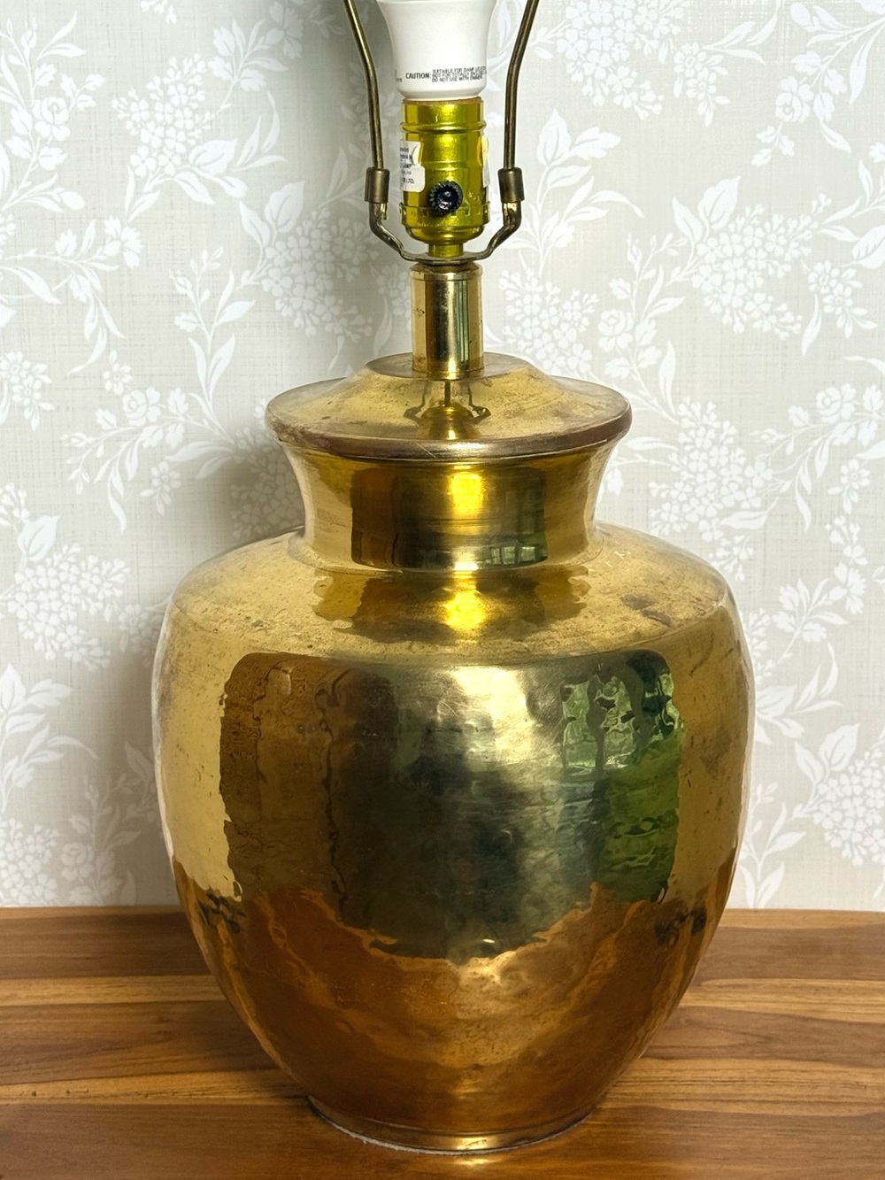 Vintage Brass Hammered Ginger Jar Lamp